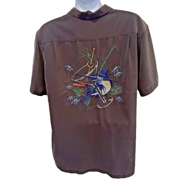River Lodge Columbia Mens Large Gray w Embordered Swordfish Fly Fishing Shirt - Picture 1 of 14